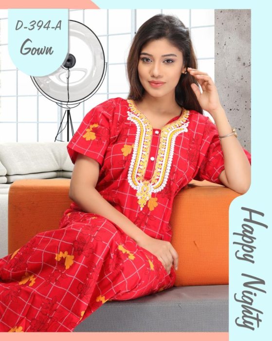 red color woman premium cotton night gown comfortable with printed cotton night Gown  UNDER 499