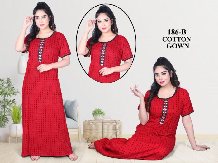 red color woman premium cotton night gown comfortable with printed cotton night Gown  