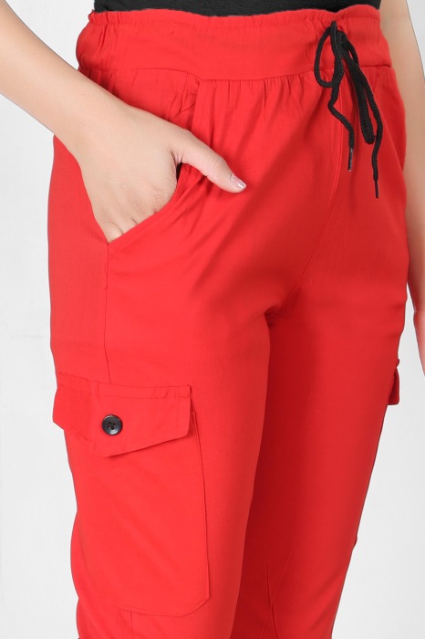 red color women premium bottom wear collection is best in class in terms of comfort  and soft cargo pant UNDER 399