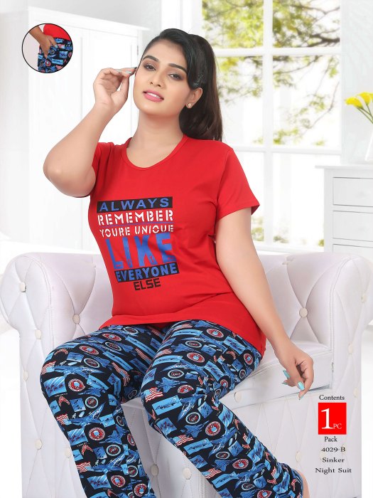red hosiery cotton sinkar top with pyjama set night suit
