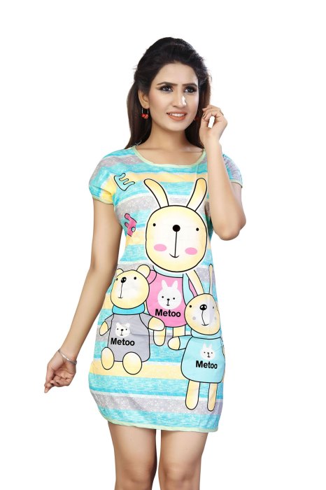 Round Neck Comfortable Outfit is integral to ensure a Good Night Sleep Top. Stylish in Design Cartoon Pattern And soft Nightwear Top Multicolor UNDER 299