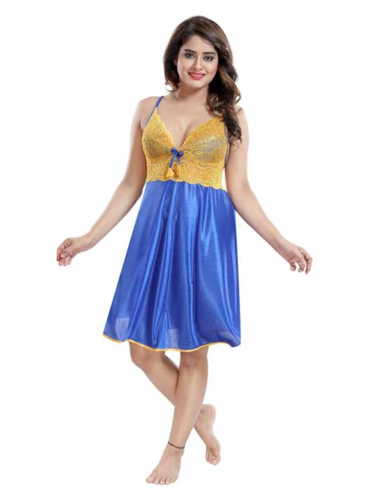 satin fancy  yellowblue baby doll fancy baby doll