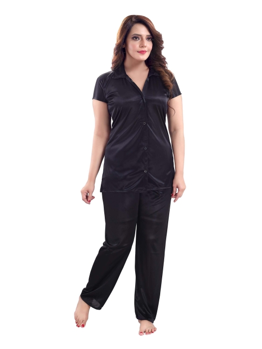satin plan black night suit satin night suit