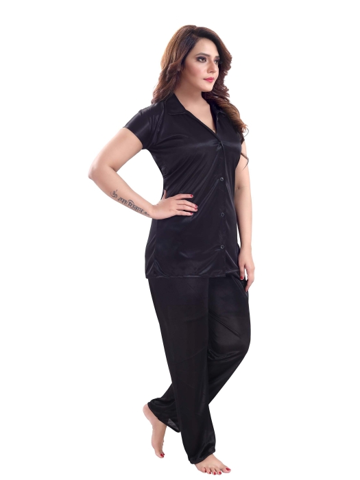 satin plan black night suit satin night suit