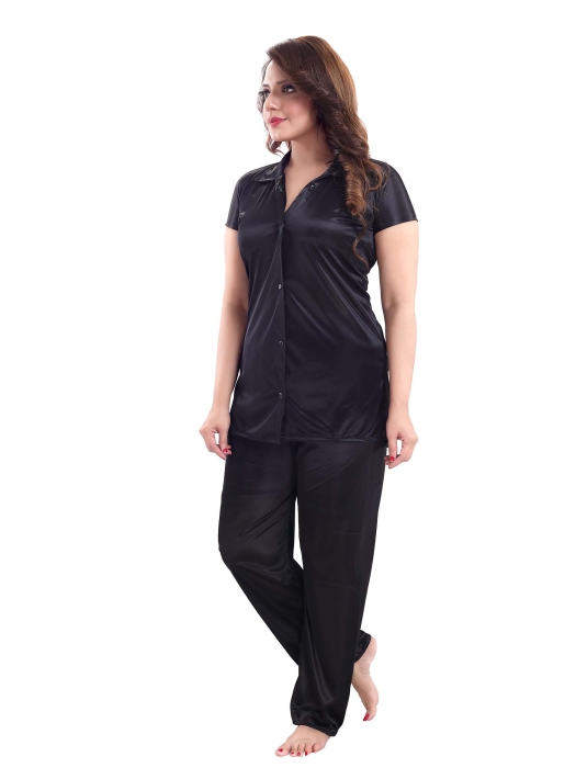 satin plan black night suit satin night suit