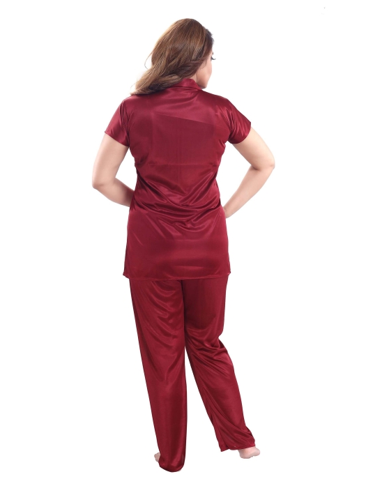 satin plan maroon night suit satin night suit