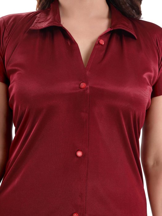 satin plan maroon night suit satin night suit