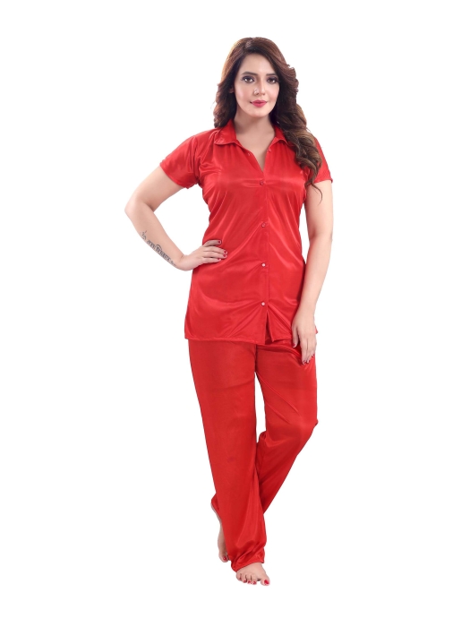 satin plan red night suit satin night suit