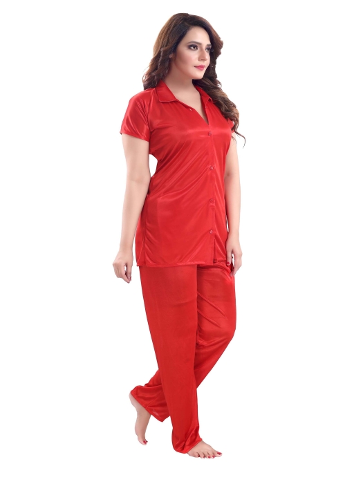 satin plan red night suit satin night suit