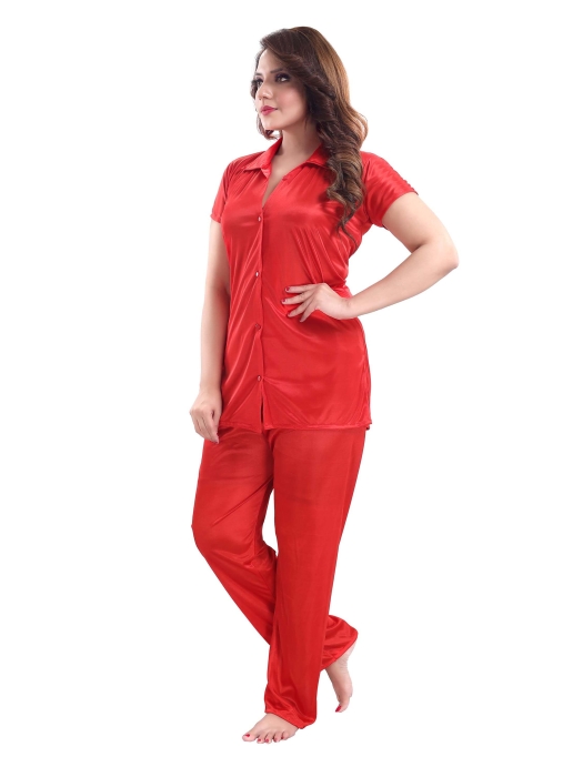 satin plan red night suit satin night suit