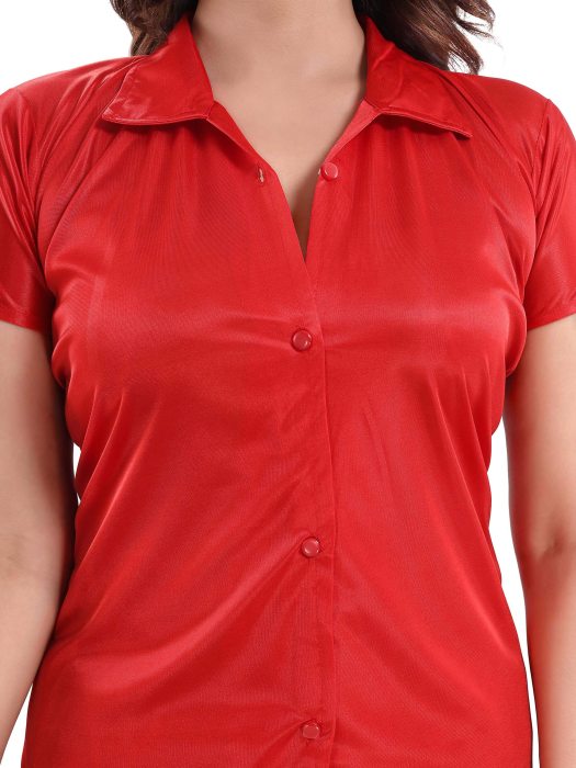 satin plan red night suit satin night suit