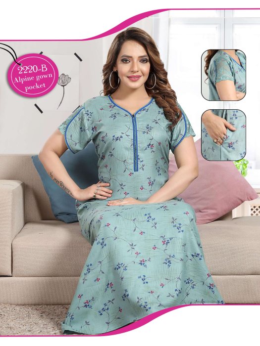 skyblue alpine cotton padre design with zip night gown alpine cotton night gown