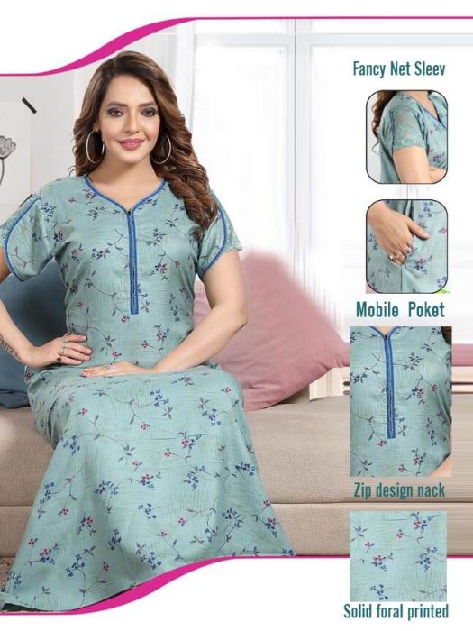 skyblue alpine cotton padre design with zip night gown alpine cotton night gown