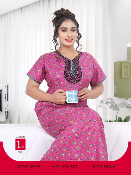 woman premium cotton night gown pink color comfortable with printed cotton night Gown  UNDER 499