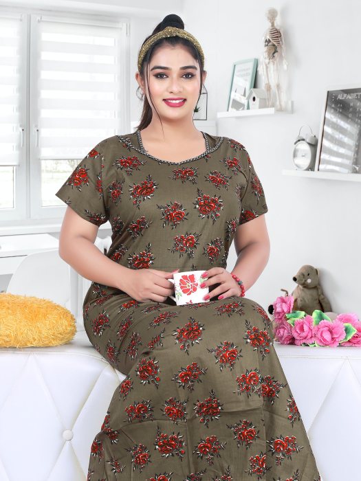 woman premium cotton night gown comfortable with printed cotton night Gown grey color UNDER 499