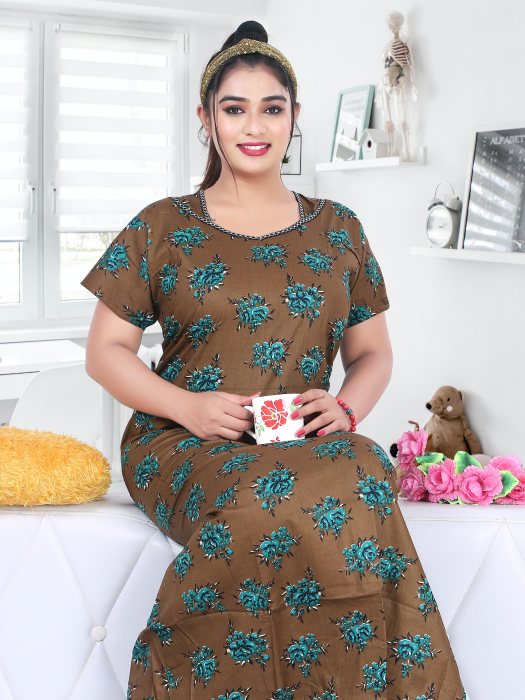 woman premium cotton night gown comfortable with printed cotton night Gown khaki color UNDER 499