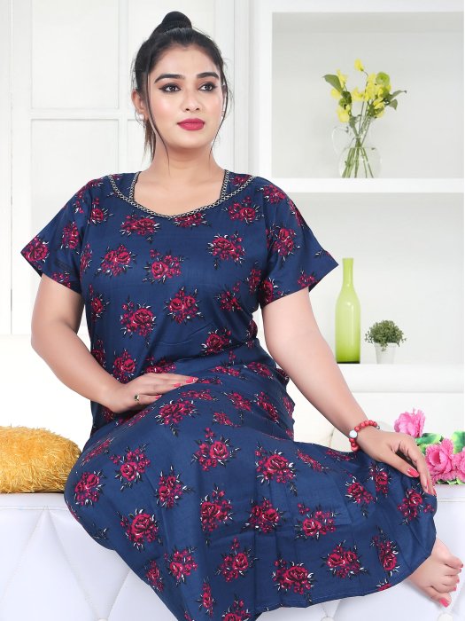 woman premium cotton night gown comfortable with printed cotton night Gown nevyblue color UNDER 499