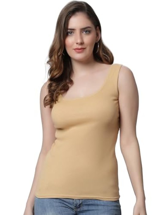 Women comfortable housiey cotton Plain premium Lightweight  Soft Cotton Sandow Camis Tops for Women and  Nightwear Everyday Use  Cream