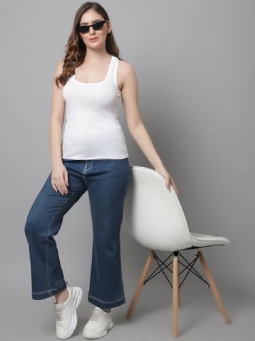 Women comfortable housiey cotton Plain premium Lightweight  Soft Cotton Sandow Camis Tops for Women and  Nightwear Everyday Use  White