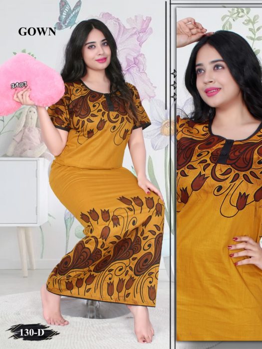 yellow color woman premium cotton night gown comfortable with printed cotton night Gown  UNDER 499