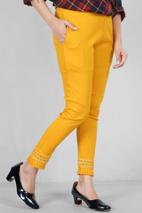 yellow color women premium bottom wear collection is best in class in terms of comfort  and soft jalar lace pant UNDER 399