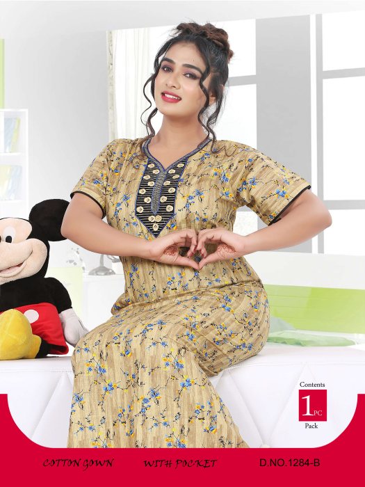 yellow cotton mini flower with mini padre printed night gown
